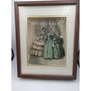 Antique Framed Victorian Style 3D Shadow Box Art With Two Women In Elegant Dress